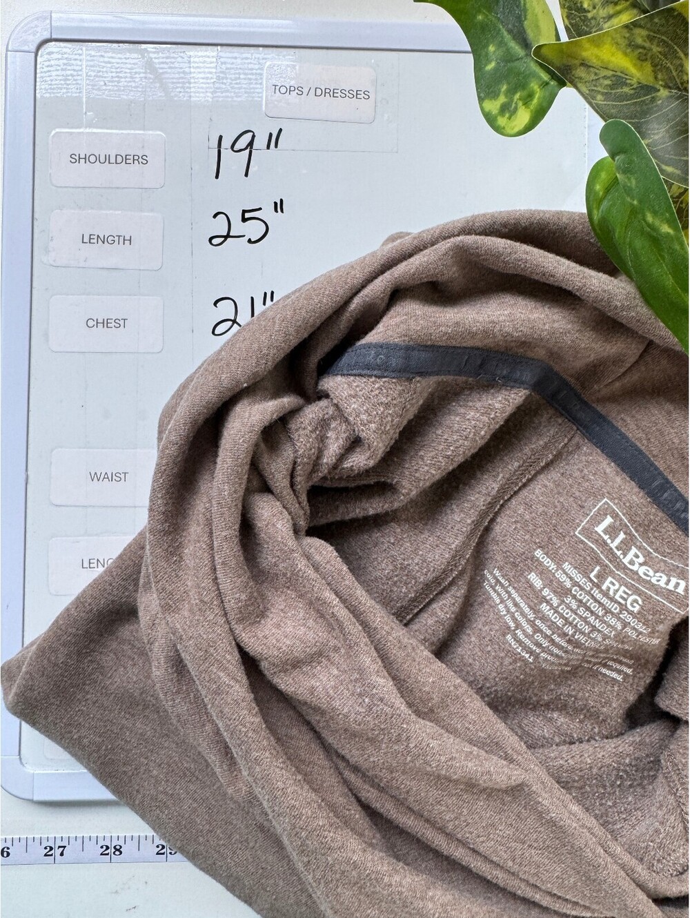 L.L.Bean Cozy Cowl Neck Sweatshirt Women L Brown Thumbholes Kangaroo Pocket - Picture 6 of 6